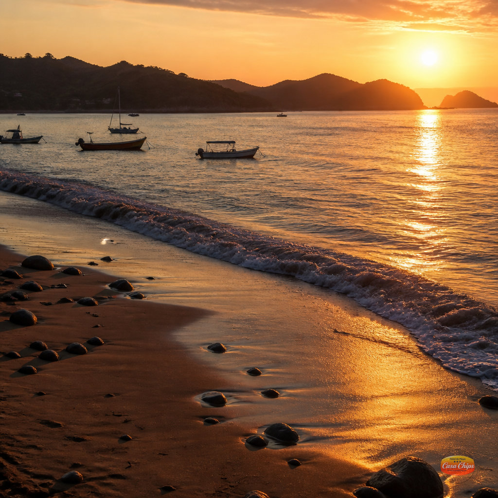 Atardecer en la playa de Barra de Navidad, un lugar perfecto para relajarse y disfrutar de la belleza natural.